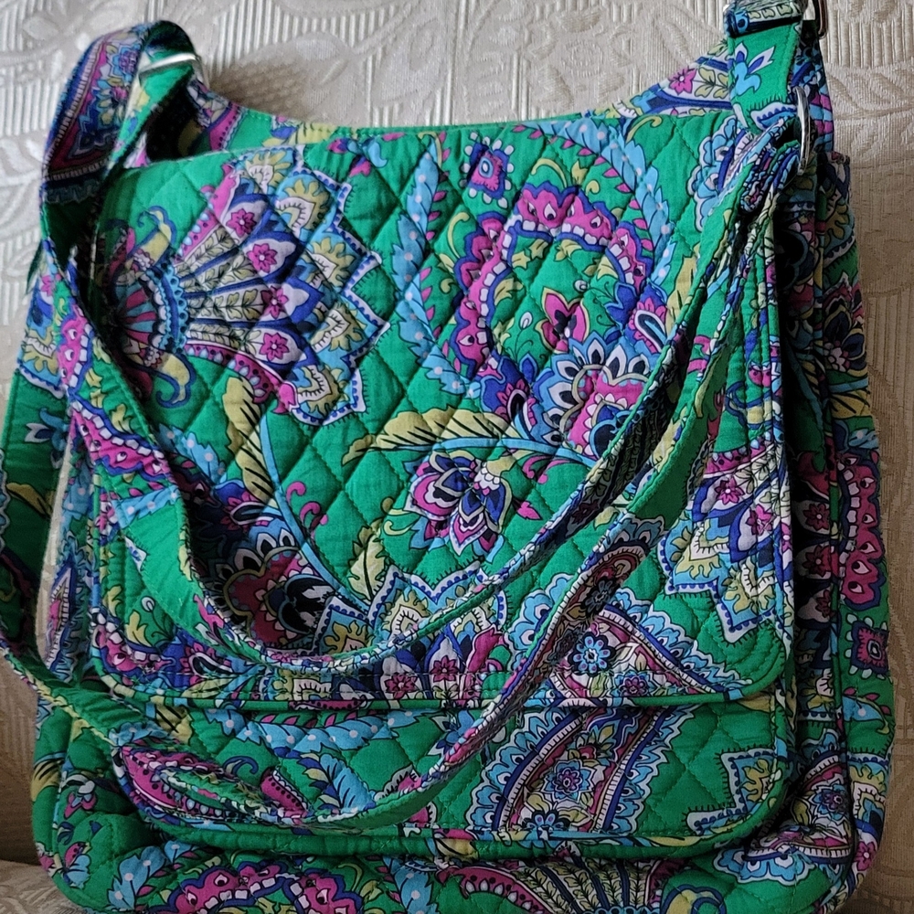 Vera Bradley Green and Pink Paisley Crossbody Bag